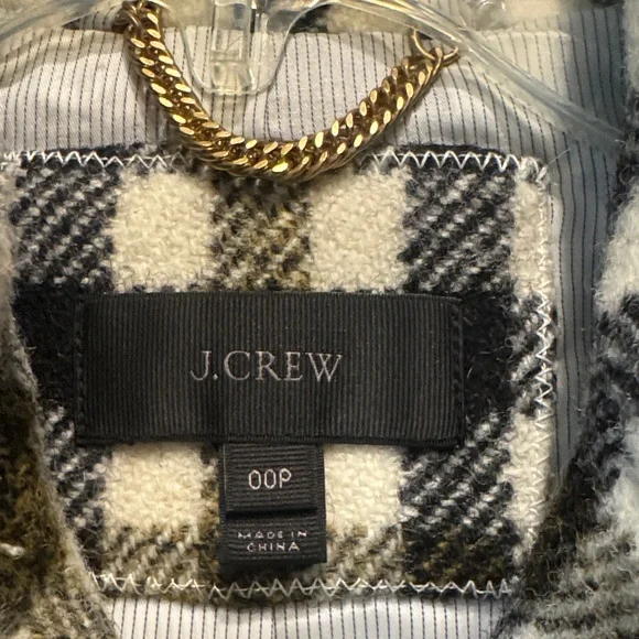 J. Crew Black and White Checkered Pea Coat with Gold Buttons - Picture 4 of 7